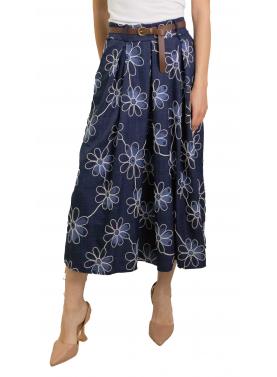 Gonna lunga con ricami floreali e cintura "Mia"